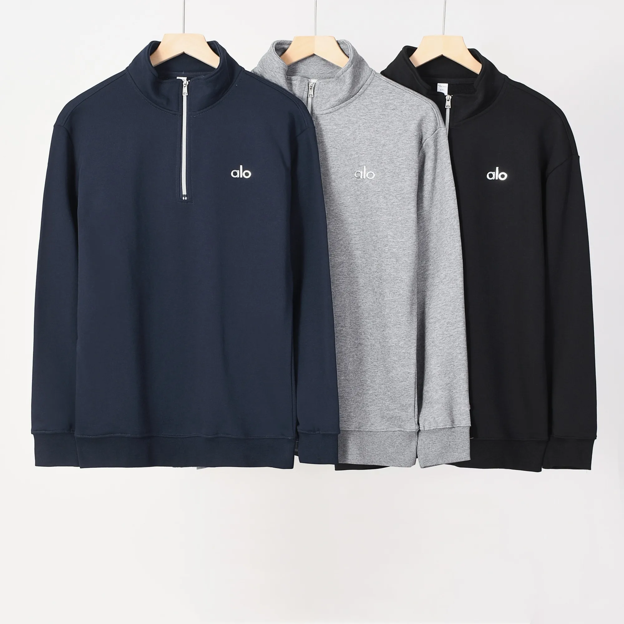 P210 606#alo half-pull stand-up collar sweatshirt Color: Black Gray Royal Blue Size: M-XXL Fabric: 350g cotton terry